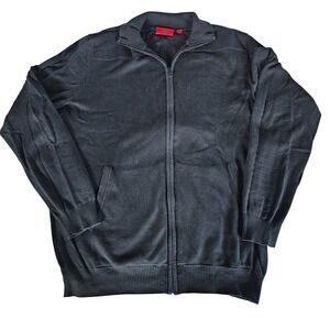 HUGO BOSS Mens Full Zip Knit Sweater Jacket Black XL‎ Ribbed Collar Cuffs Hem